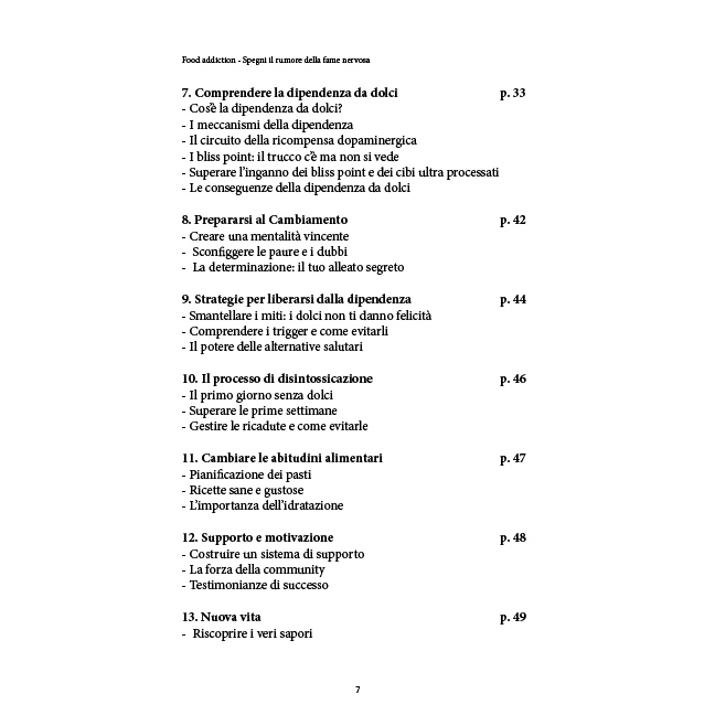 Table of contents page in Italian listing sections 7–13 with chapter titles and page numbers.