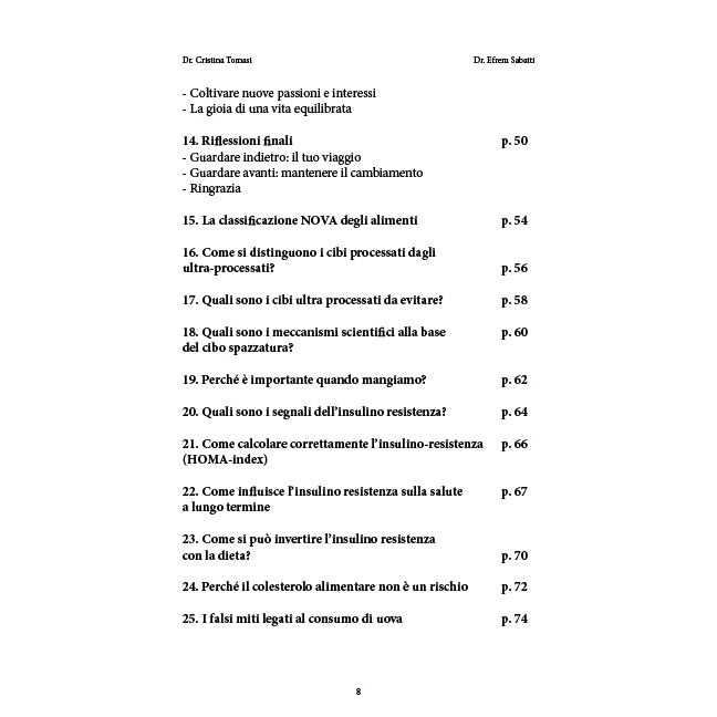 Two-column table of contents page in Italian listing chapters 14–25 with titles and page numbers; authors' names appear at the top.