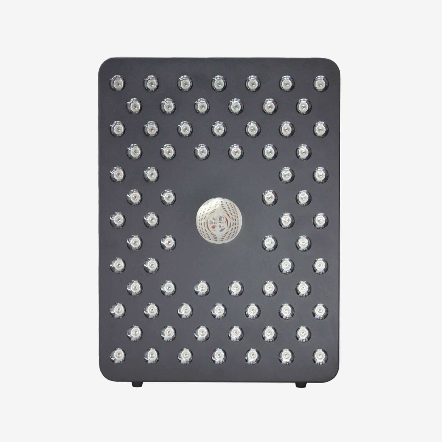 Dark gray rectangular LED panel with rows of small round LEDs and a central circular vent/disc area.