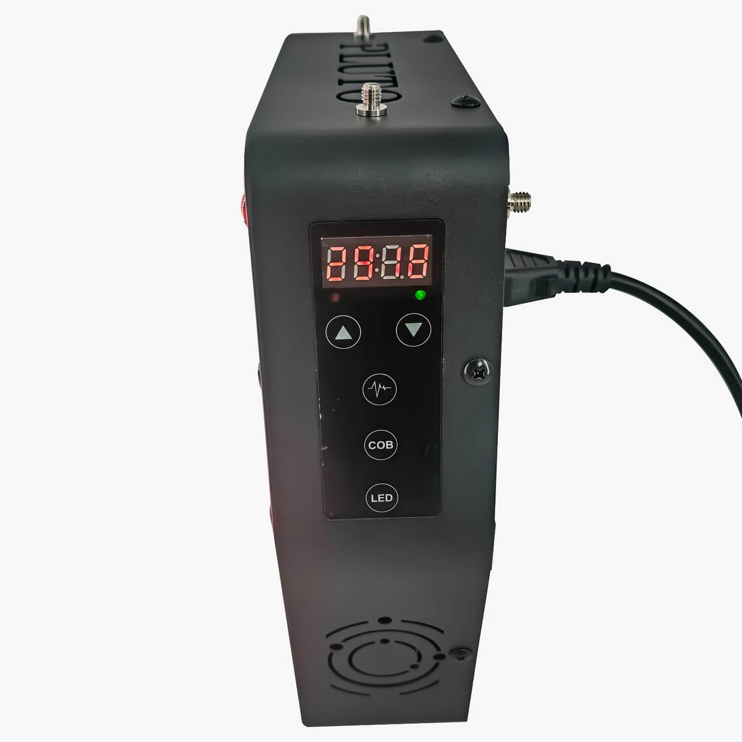 Control panel of a black medical device with a red 4-digit LED display and up/down arrow buttons.