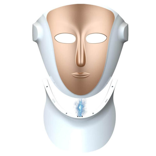 Head-and-neck radiotherapy immobilization mask (white frame with a skin-colored mask and eye holes) orients patients for precise treatment.