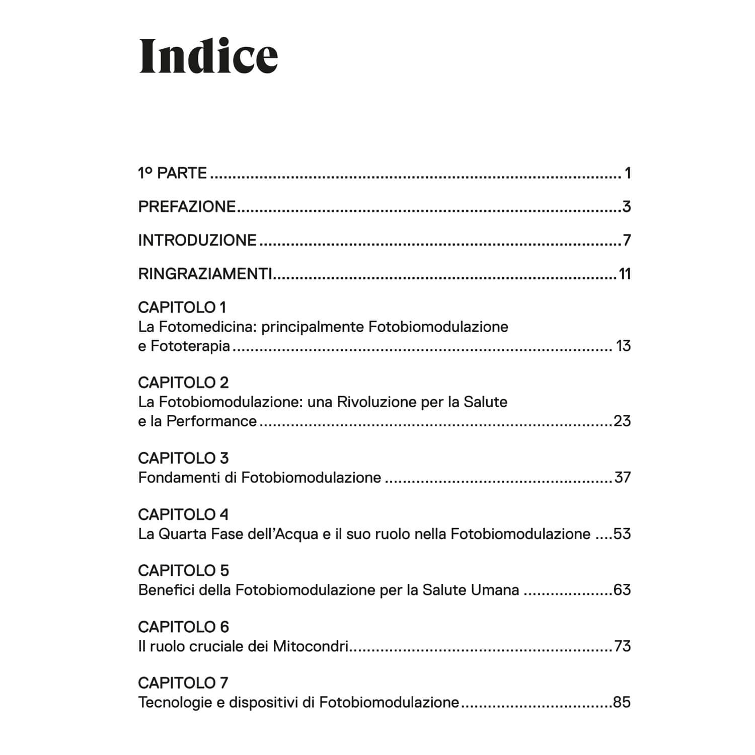 Table of contents page (Indice) listing chapters (Capitolo 1–7) and page numbers in Italian.