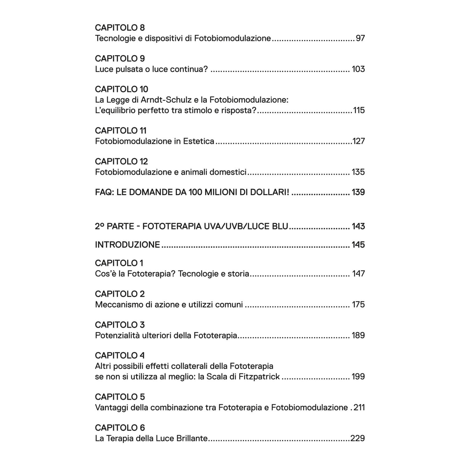 Table of contents in Italian listing chapters and page numbers on a white page